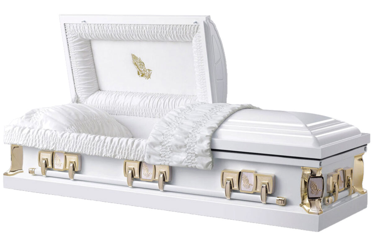 Praying Hands White Casket